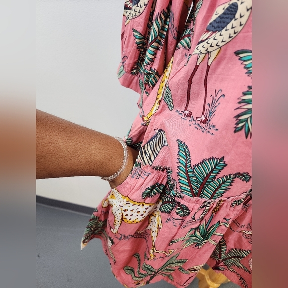 Fox & Hen Pink Animal & Leaf Print Dress Size XLarge - Picture 4 of 16